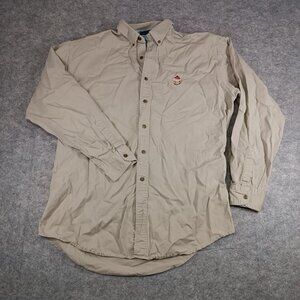 Chaps Ralph Lauren Button Down Shirt Beige Embroidered Logo Long Sleeve Mens‎ L